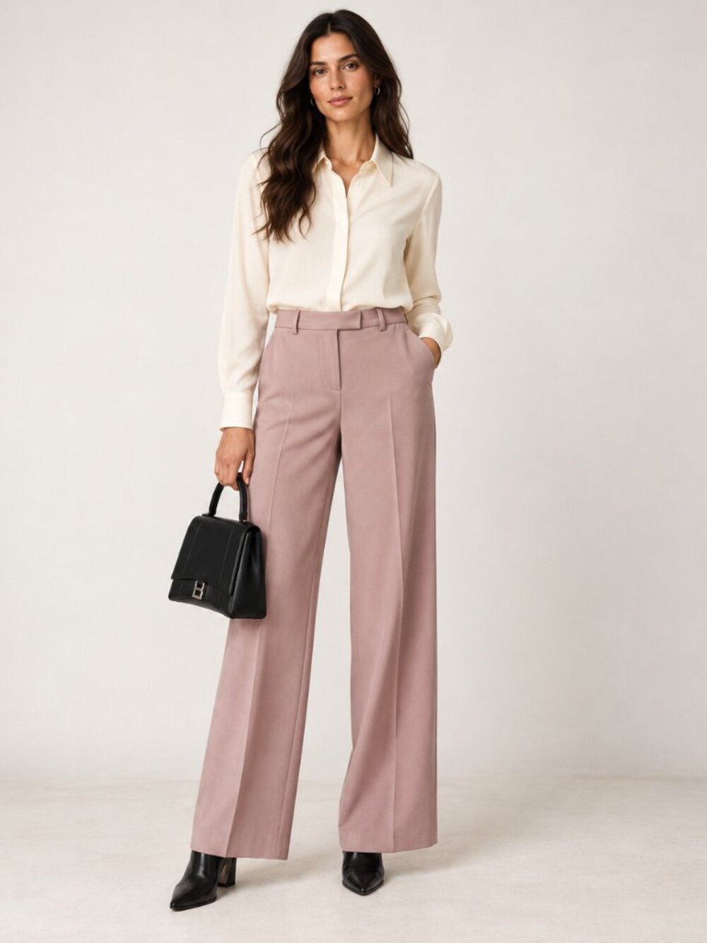 Fendi High Waisted Wide Leg Wool Trousers Mauve Pleated Tailored Pants Size 38